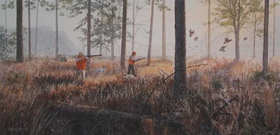 Foggy Morning Covey Rise